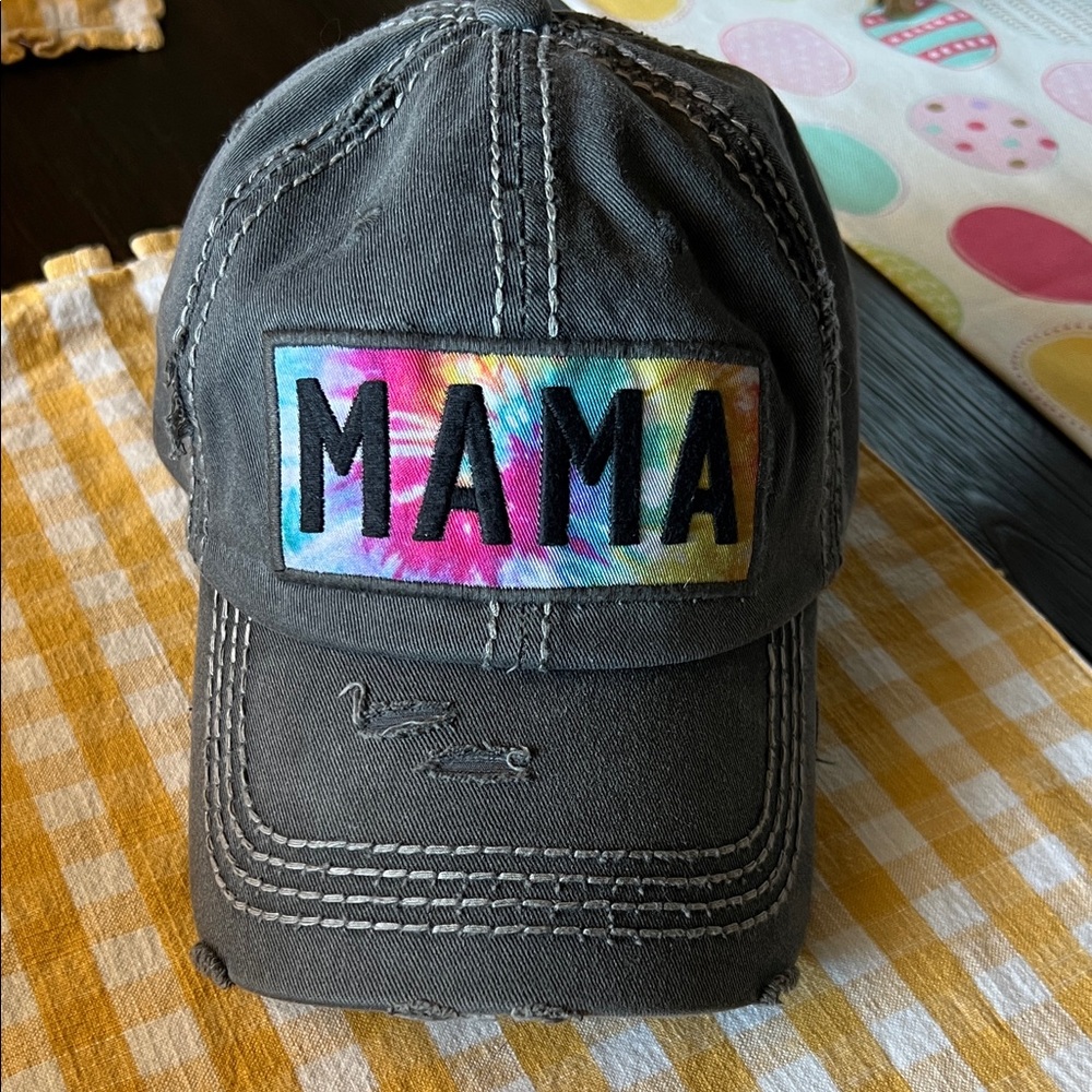 Vintage Charcoal Cap with Tie-Dye 'MAMA' Patch